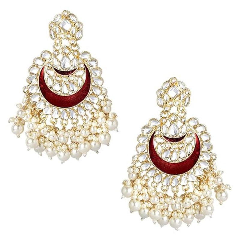 Etnico Womens Gold Plated Intricately Designed Traditional Meenakari Chandbali Earrings Glided With Kundans & Pearls (E306) (Maroon)