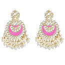 Etnico Gold Plated Intricately Designed Traditional Meenakari Chandbali Earrings Glided With Kundans & Pearls (E306Pi)