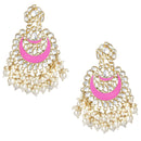 Etnico Gold Plated Intricately Designed Traditional Meenakari Chandbali Earrings Glided With Kundans & Pearls (E306Pi)