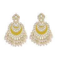 Etnico Gold Plated Intricately Designed Traditional Meenakari Chandbali Earrings Glided With Kundans & Pearls (E306Y) For womens