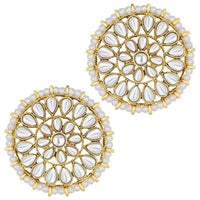 Etnico Gold Plated Traditional Kundan & Pearl Stud Earrings for Women (E3070W)