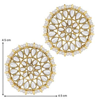 Etnico Gold Plated Traditional Kundan & Pearl Stud Earrings for Women (E3070W)