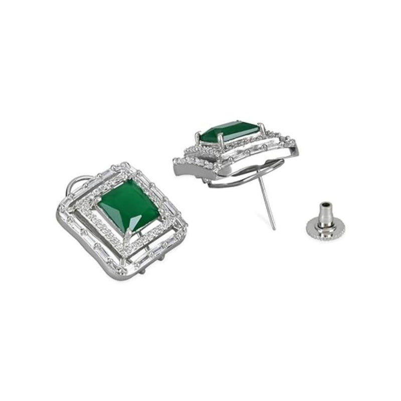 Etnico Silver Plated Traditional CZ American Diamond Stud Earrings for Women (E3071ZG)