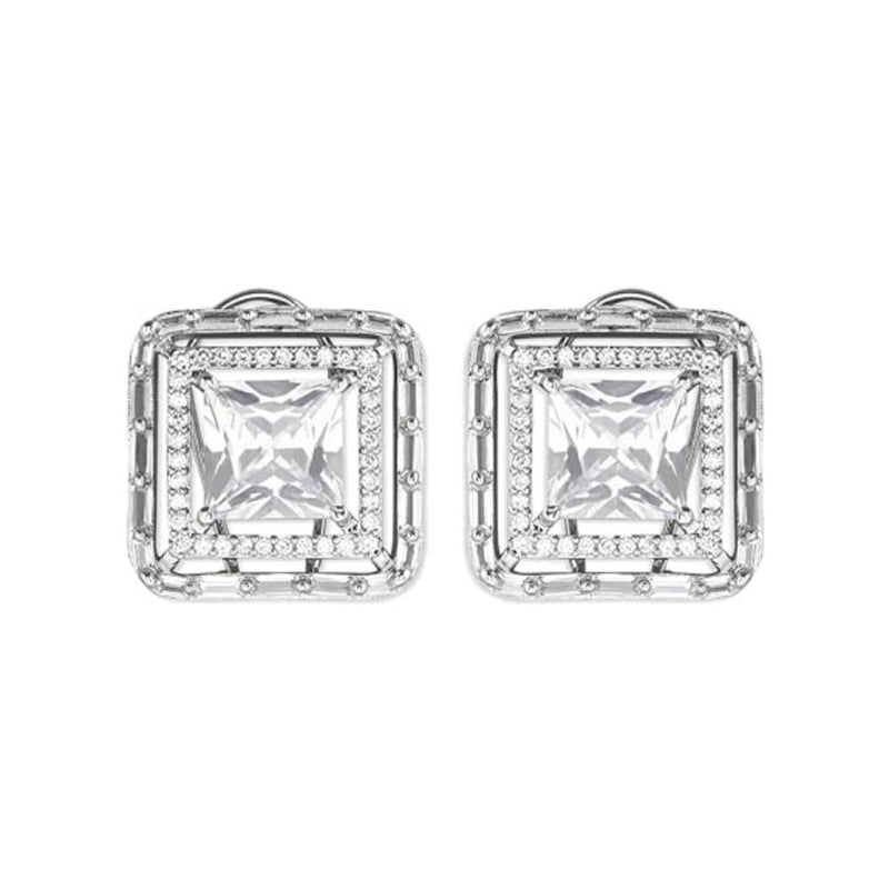 Etnico Silver Plated Traditional CZ American Diamond Stud Earrings for Women (E3071ZW)