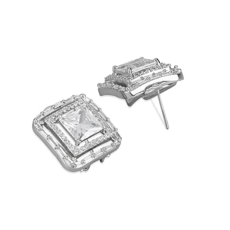 Etnico Silver Plated Traditional CZ American Diamond Stud Earrings for Women (E3071ZW)