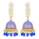 Etnico Gold Plated Traditional Meenakari Handcrafted Blue Pearl Jhumki Earrings for Women/Girls(E3072Bl)