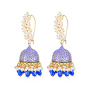 Etnico Gold Plated Traditional Meenakari Handcrafted Blue Pearl Jhumki Earrings for Women/Girls(E3072Bl)