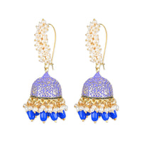 Etnico Gold Plated Traditional Meenakari Handcrafted Blue Pearl Jhumki Earrings for Women/Girls(E3072Bl)