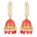 Etnico Gold Plated Traditional Meenakari Handcrafted Red Pearl Jhumki Earrings for Women/Girls(E3072R)