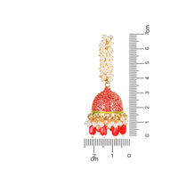 Etnico Gold Plated Traditional Meenakari Handcrafted Red Pearl Jhumki Earrings for Women/Girls(E3072R)