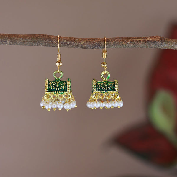 Etnico Gold Plated Traditional Meenakari Handcrafted Green Pearl Jhumki Earrings for Women/Girls(E3074G)