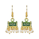 Etnico Gold Plated Traditional Meenakari Handcrafted Green Pearl Jhumki Earrings for Women/Girls(E3074G)