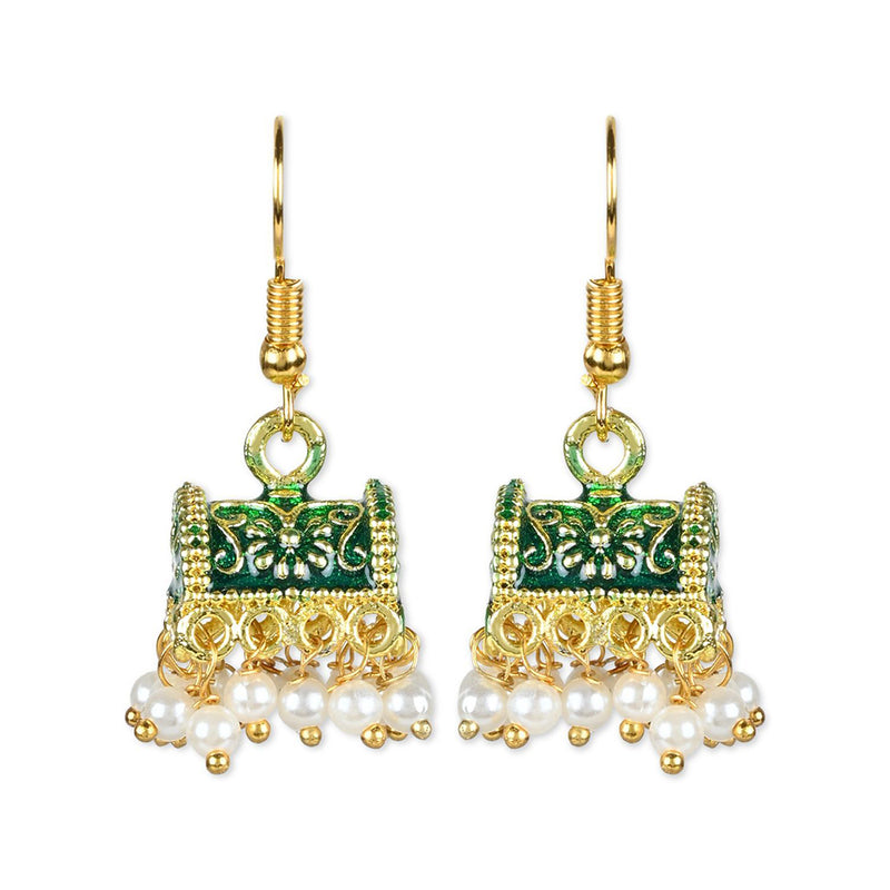 Etnico Gold Plated Traditional Meenakari Handcrafted Green Pearl Jhumki Earrings for Women/Girls(E3074G)