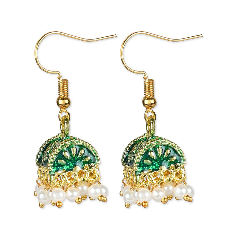 Etnico Gold Plated Traditional Meenakari Handcrafted Green Pearl Jhumki Earrings for Women/Girls(E3074G)