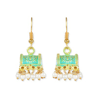 Etnico Gold Plated Traditional Meenakari Handcrafted Mint Pearl Jhumki Earrings for Women/Girls(E3074Min)
