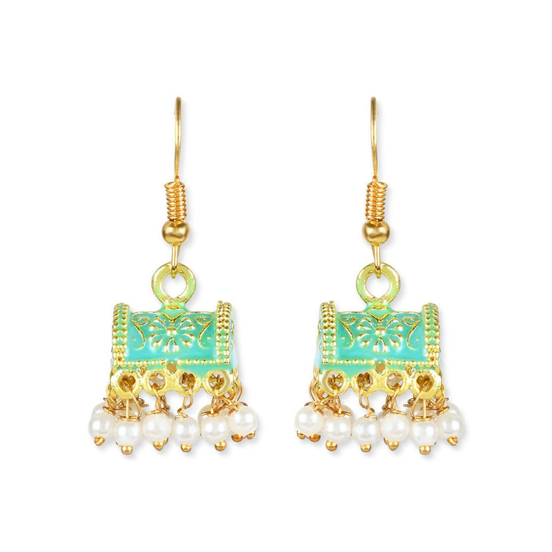 Etnico Gold Plated Traditional Meenakari Handcrafted Mint Pearl Jhumki Earrings for Women/Girls(E3074Min)