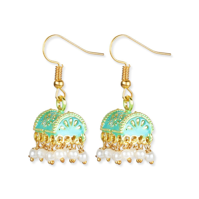 Etnico Gold Plated Traditional Meenakari Handcrafted Mint Pearl Jhumki Earrings for Women/Girls(E3074Min)