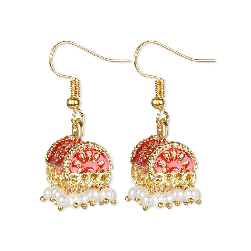 Etnico Gold Plated Traditional Meenakari Handcrafted Red Pearl Jhumki Earrings for Women/Girls(E3074R)