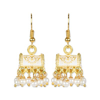 Etnico Gold Plated Traditional Meenakari Handcrafted White Pearl Jhumki Earrings for Women/Girls(E3074W)