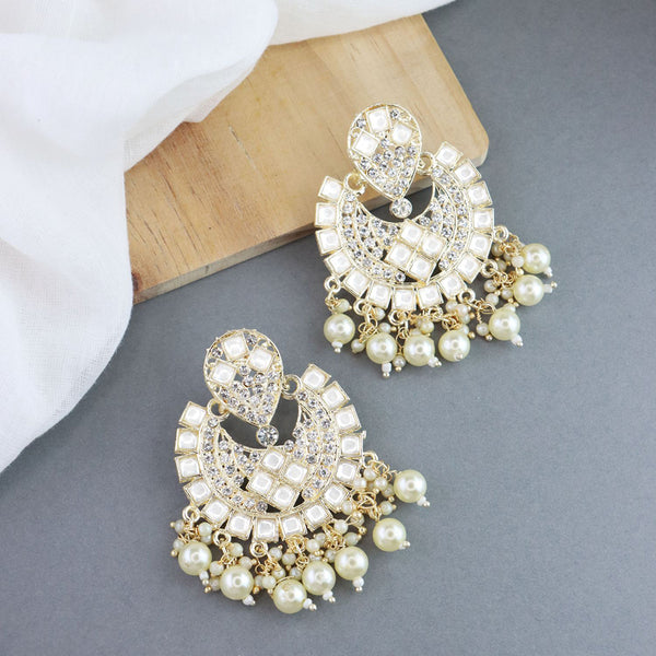 Etnico Gold Plated Intricately Designed Traditional Chandbali Earrings Glided With Kundans & Pearls (E3077W)