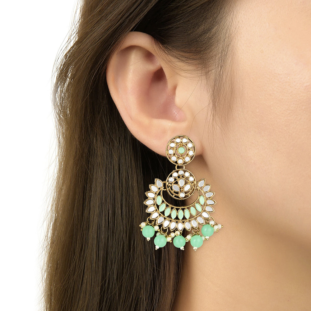 Etnico Gold Plated Traditional Kundan & Stone Studded Chandbali Earrings For Women(E3079Min)