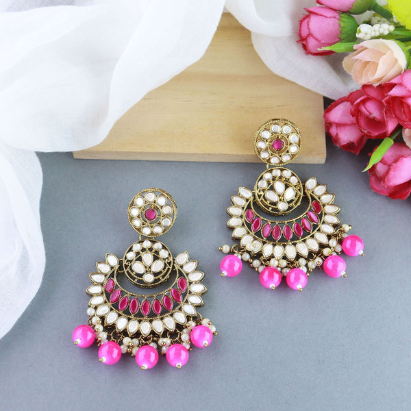 Etnico Gold Plated Traditional Kundan & Stone Studded Chandbali Earrings For Women(E3079Q)