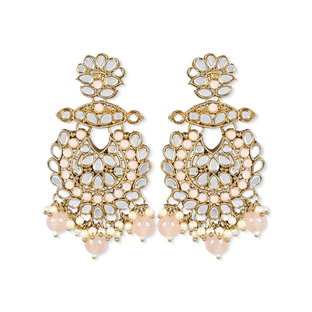 Etnico Gold Plated Traditional Kundan & Stone Studded Chandbali Earrings For Women(E3080Pe)