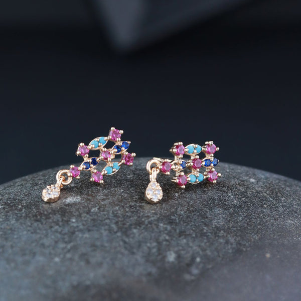 Etnico Valentine's Special Rose Gold Plated Glittering Crystal AD Stone Studs Earrings for Women & Girls (E3083)