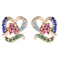 Etnico Valentine's Special Rose Gold Plated Glittering Crystal AD Stone Studs Earrings for Women & Girls (E3084)