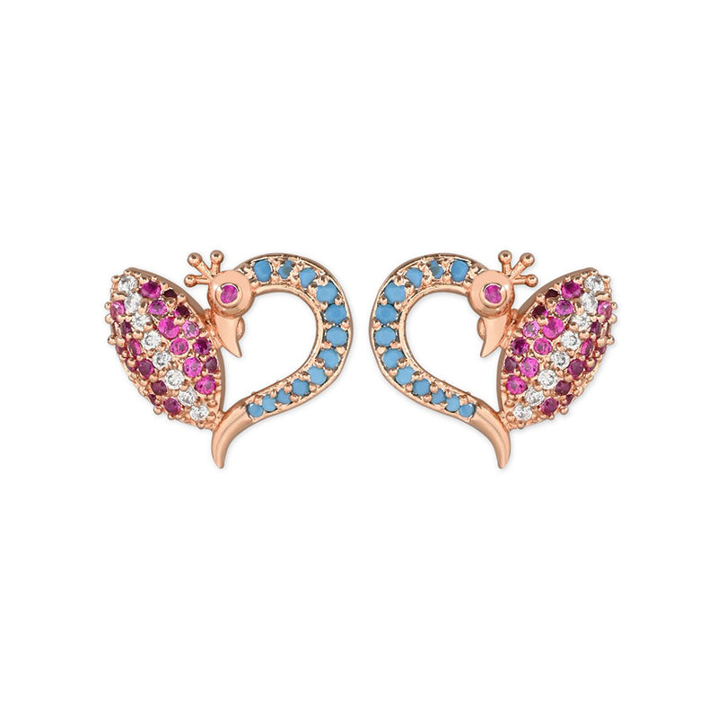 Etnico Valentine's Special Rose Gold Plated Glittering Crystal AD Stone Studs Earrings for Women & Girls (E3085)