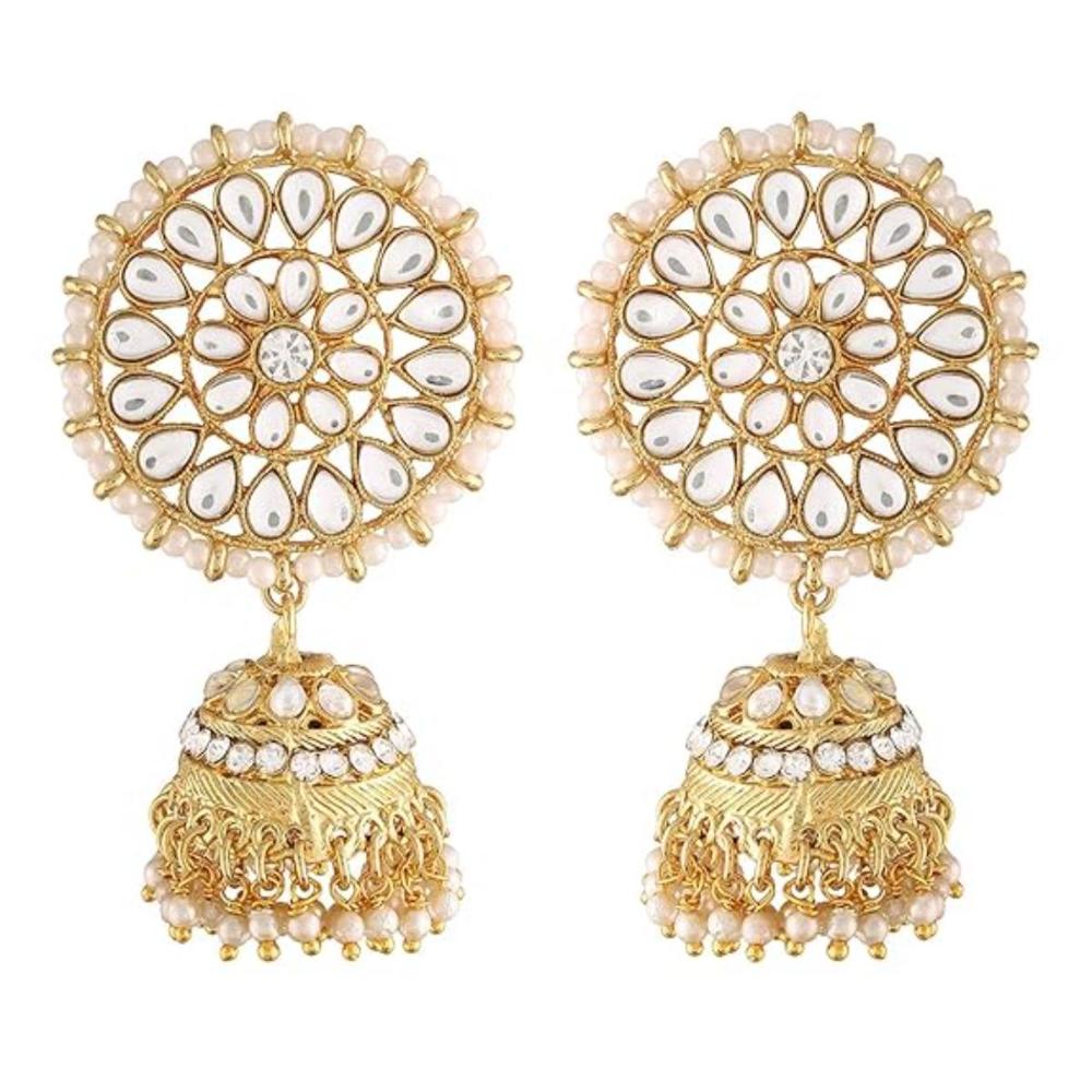Etnico Traditional Gold Plated With Stunning Antique Finish Kundan & Pearl Jhumka Earrings for Women/Girls (E3091W)