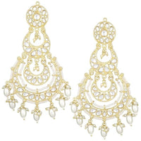 Etnico Gold Plated Traditional Kundan & Pearl Chandbali Earrings For Women (E3093W)