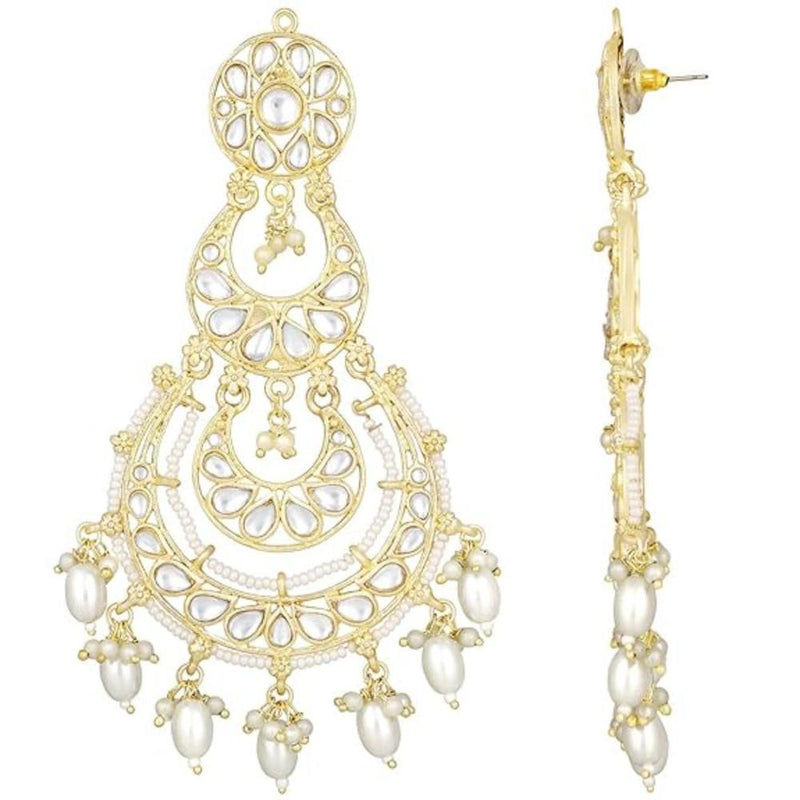 Etnico Gold Plated Traditional Kundan & Pearl Chandbali Earrings For Women (E3093W)