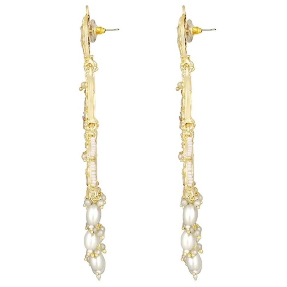 Etnico Gold Plated Traditional Kundan & Pearl Chandbali Earrings For Women (E3093W)