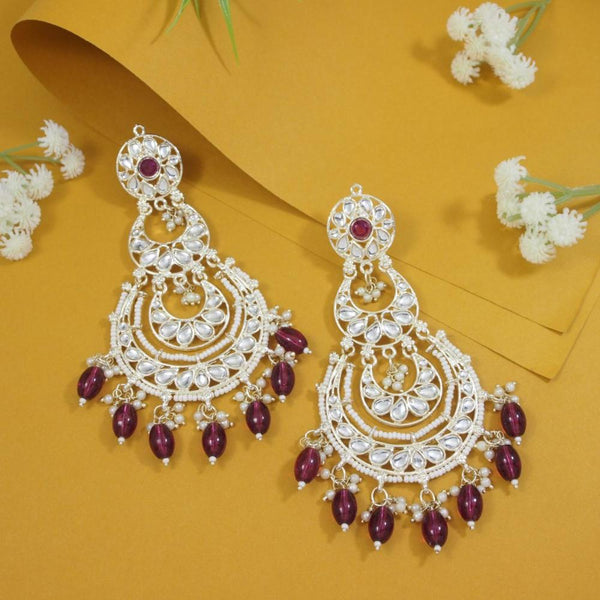 Etnico Gold Plated Traditional Kundan & Pearl Chandbali Earrings For Women (E3093Wi)