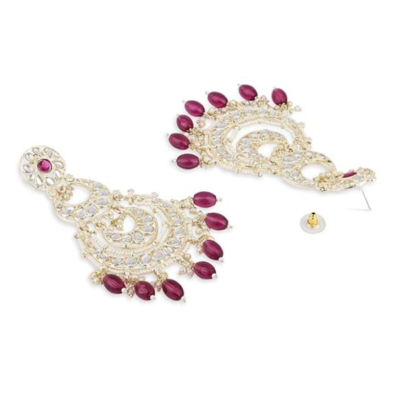 Etnico Gold Plated Traditional Kundan & Pearl Chandbali Earrings For Women (E3093Wi)