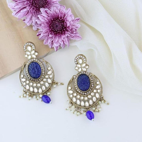 Etnico Gold Plated Traditional Pearl Kundan Stone Studded Chandbali Earring For Women/Girls (E3099Bl)