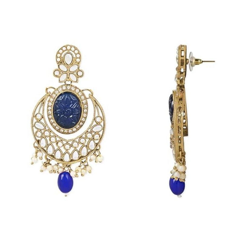 Etnico Gold Plated Traditional Pearl Kundan Stone Studded Chandbali Earring For Women/Girls (E3099Bl)