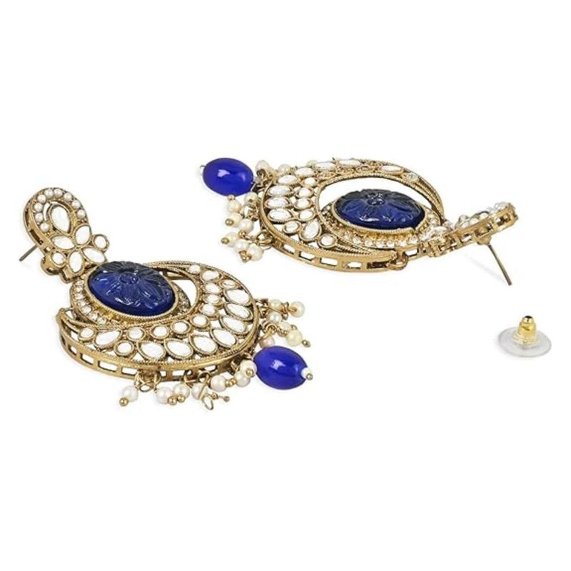 Etnico Gold Plated Traditional Pearl Kundan Stone Studded Chandbali Earring For Women/Girls (E3099Bl)