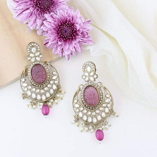 Etnico Gold Plated Traditional Pearl Kundan Stone Studded Chandbali Earring For Women/Girls (E3099Pu)