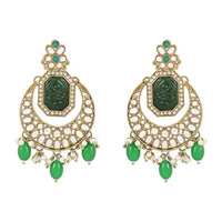 Etnico Gold Plated Traditional Kundan Pearl Stone Chandbali Earrings For Women/Girls (Green)
