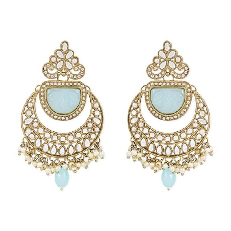 Etnico Gold Plated Traditional Pearl Kundan Stone Studded Chandbali Earring For Women/Girls (E3101Sb)