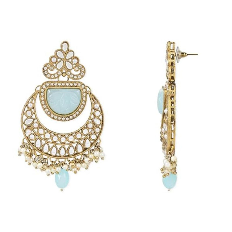 Etnico Gold Plated Traditional Pearl Kundan Stone Studded Chandbali Earring For Women/Girls (E3101Sb)