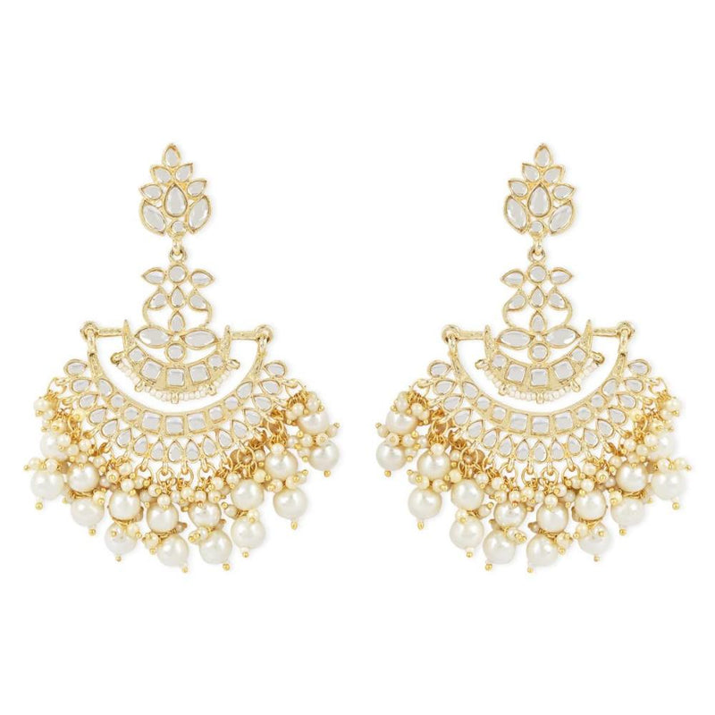 Etnico Traditional Gold Plated White Kundan Pearl Drop Chandbali Earring For Women/Girls (E3102W)