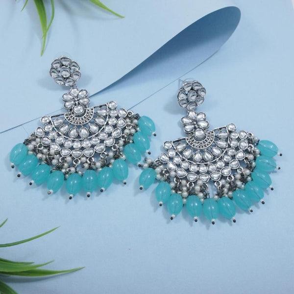 Etnico Silver Oxidised Kundan & Pearl Chandbali Earrings For Women (E3106ZSb)