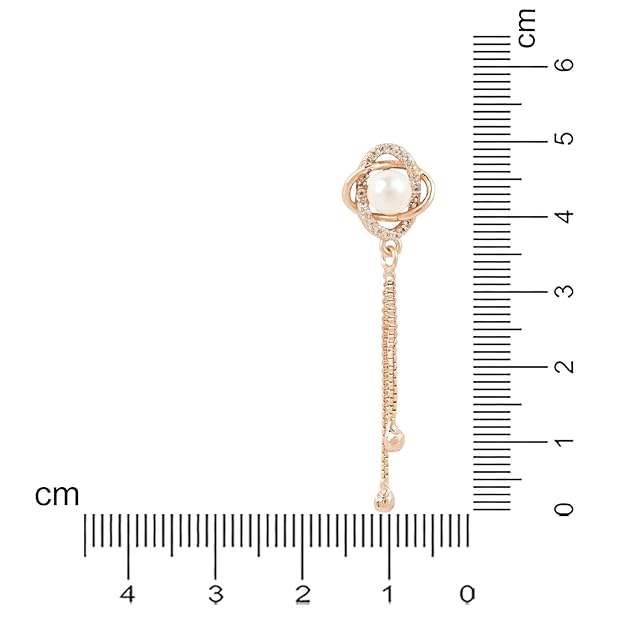 Etnico Rose Gold Plated Floral Shape Sparkling Stud CZ American Diamond Mother's Day Special Pearl Studed Tassel Drop Fashionable Earrings for Women
