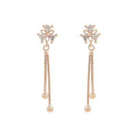 Etnico Valentines Special Sparkling Glamorous Rose Gold Plated Floral Shape Stud CZ and American Diamond Tassel Drop Fashionable Earrings for Women/Girls