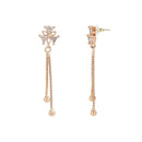 Etnico Valentines Special Sparkling Glamorous Rose Gold Plated Floral Shape Stud CZ and American Diamond Tassel Drop Fashionable Earrings for Women/Girls