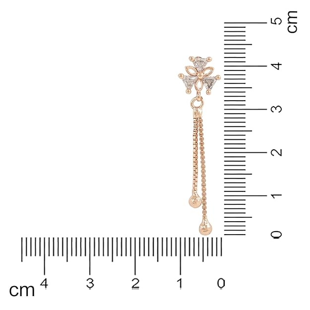 Etnico Valentines Special Sparkling Glamorous Rose Gold Plated Floral Shape Stud CZ and American Diamond Tassel Drop Fashionable Earrings for Women/Girls