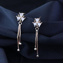 Etnico Valentines Special Sparkling Rose Gold Plated Floral Shape Stud CZ American Diamond Pearl Studed Tassel Drop Fashionable Earrings for Women/Girls 